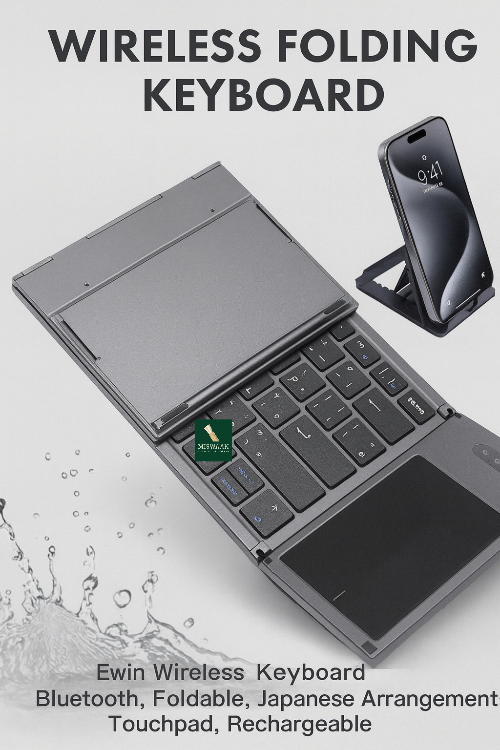 Ewin Wireless Keyboard, Bluetooth Foldable, Japanese Arrangement, Touchpad, Rechargeable